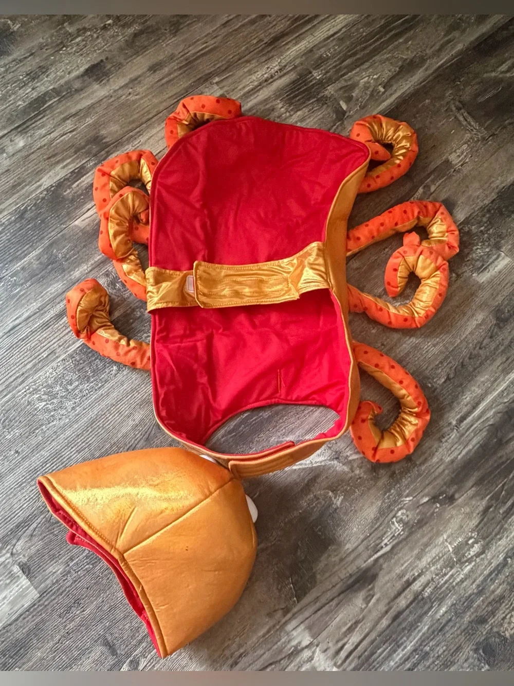 Shiny metallic orange octopus Halloween dog costume with hat size large